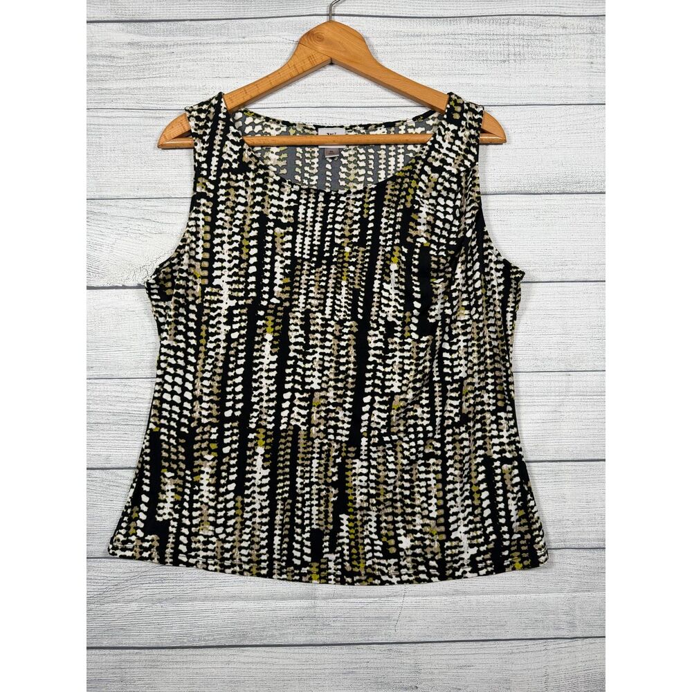 Worthington Stretch Women's XL Black Olive Abstract Sleeveless Top 1491
